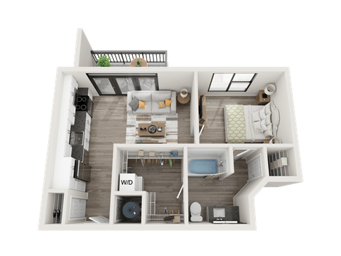 Floor plan for 1 bed, 1 bath, 600 sqft